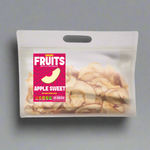 Packaged dried apple slices with 'Frispy Fruits' label on a white background